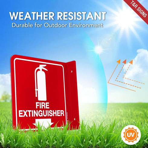 T&R Fire Extinguisher Sign, Fire Extinguisher with Down Arrow - 2 Pack - 6 x 6 Inches Acrylic, 2 pre-drilled holes, Includes Matching Screws, Use ...