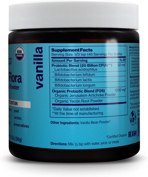 Friendlier Flora: Vanilla, 20 billion CFUs of 4 Probiotic Strains, Daily Probiotic Supplement, Non-GMO, Dairy-Free, Soy-Free and Gluten Free, 2 Ou...