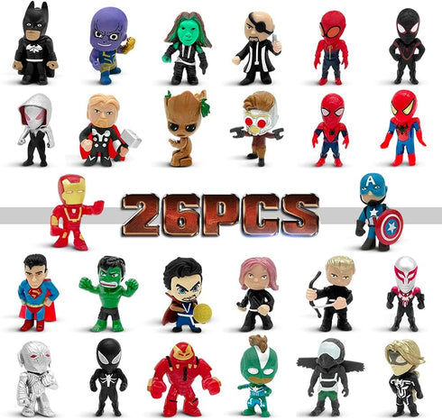 Mini Superhero Toys, 26 pcs Superhero Minifigures Small Action Figures Superhero Party Birthday Decorations for Kids’ Christmas Stocking, Easter E...