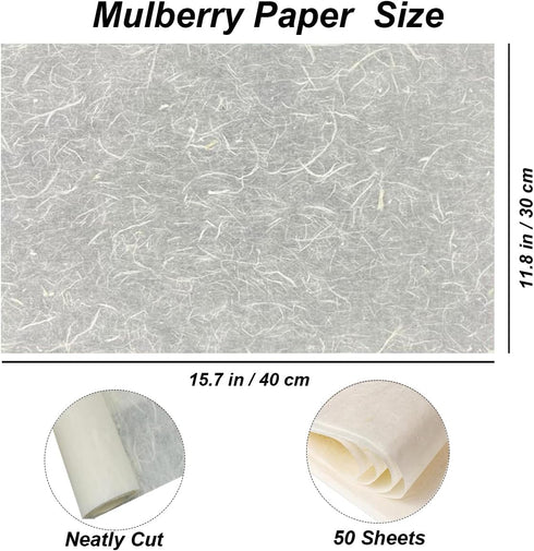 InnoStars Pure Handmade Mulberry Paper Sheets, 50 Sheets 15.7x11.8in Natural Fiber Rice Paper, Decoupage Paper Sheets Art Tissue Washi Paper DIY A...