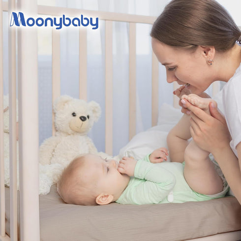 Moonybaby Baby Crib Sheet – Crinkle Muslin 100% Organic Cotton Crib Sheet Unisex - for Standard Crib and Toddler Mattresses (Light Tan)...