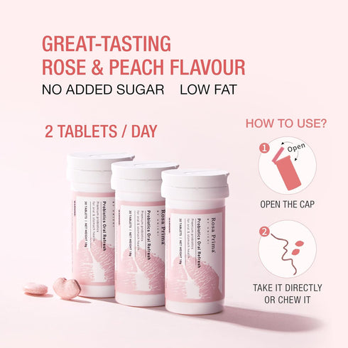 Unichi Oral Refresh Probiotics, Breath Treatment Supplement, Rose & Peach Flavour, 30 Lozenge...