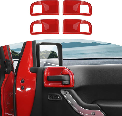 RT-TCZ for Jeep JK Inner Door Handle Cover Bowl Trim Fit for Jeep Wrangler JK JKU 2011-2017 4DR Red Interior Accessories 4pcs...