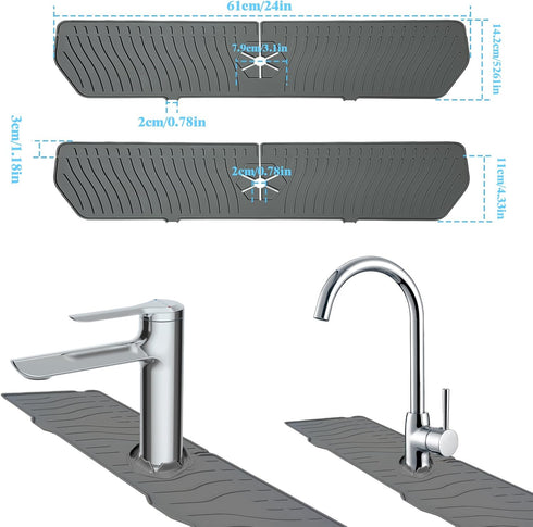 Kitchen Sink Splash Guard, 24in Silicone Faucet Mat Splash Catcher, Handle Drip Catcher Tray, Multipurpose for Kitchen Dish Drying Mats Sponge Hol...