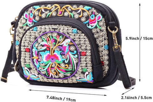 SILKAREA Embroidered Cute Mini Crossbody Bag for Women Small Handbags Wristlet Wallet Bag Cell-phone Pouch Coin Purse...