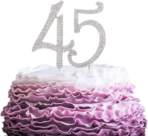 45 Years Birthday Cake Topper - New Best Crystal Rhinestone 45th Wedding Anniversary Or 45 Years Old Cake Topper Party Decoration Silver...