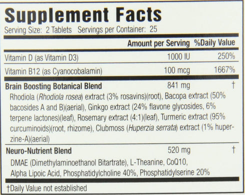 Applied Nutrition Healthy Brain All-Day Focus - 50 Tablets - Powerful 3-in-1 Brain Booster with Turmeric Extract - 25 Servings...