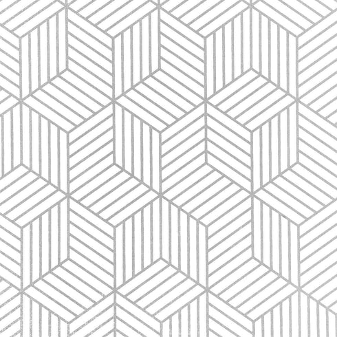 Mecpar Silver Geometric Hexagon Wallpaper 17.71"x 118" White and Silver Contact Paper Striped Wallpaper Peel and Stick Removable Self Adhesive Vin...