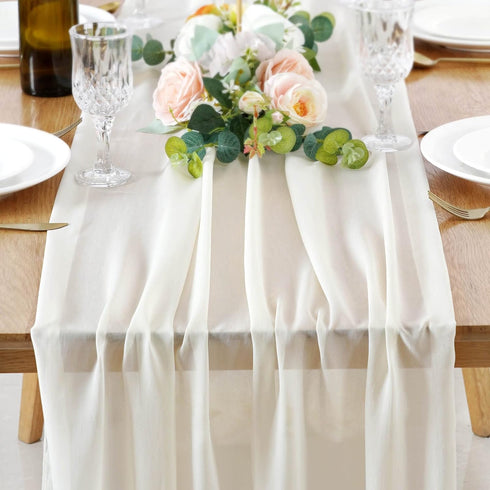 10Ft Ivory Chiffon Table Runner 27x120 Inches Long Romantic Sheer Runner for Boho Wedding Party Bridal Shower Decorations...