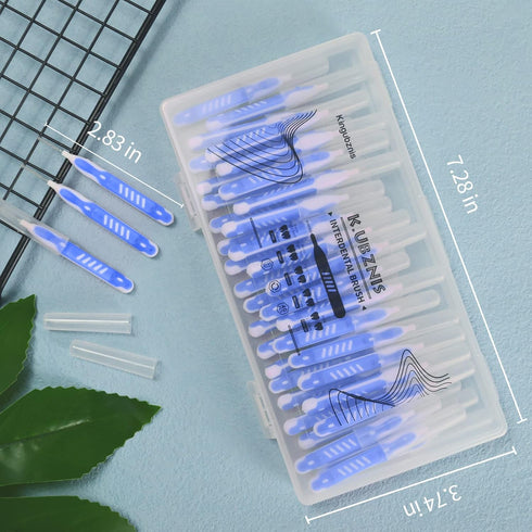 Interdental Brushes, Dental Brush Cleaner Toothpick Flossing Head Tooth Cleaning Tool with Portable Case for Tooth Cleaning(Blue) (Micro Tight Tee...