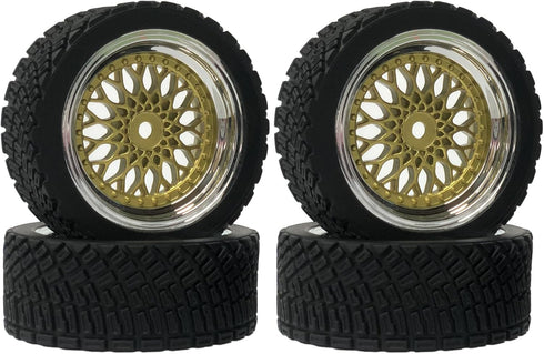 4PCS 65mm RC Rally Car Rubber Tires and Plastic Plating Wheel Rims Set 12mm Hex for 1/10 RC On-Road Rally Drift Racing Car for HSP Tamiya Sakura H...