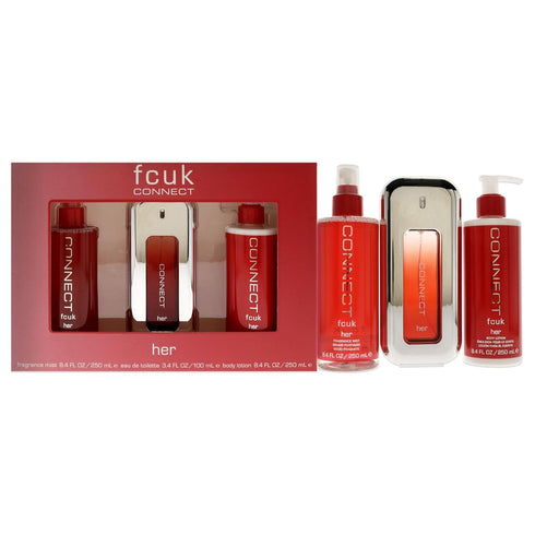 French Connection UK Fcuk Connect 3.4oz EDT Spray, 8.4oz Body Lotion, 8.4 Fragrance Mist Women 3 Pc Gift Set...