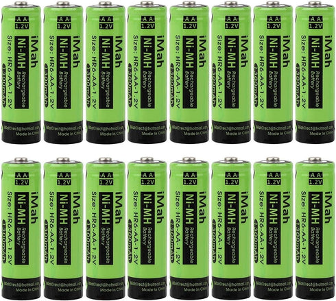 iMah 16-Pack AA Rechargeable Batteries for Solar Lights 1.2V 1300mAh Ni-MH, Also Work with Garden Lamps, Remotes, Mice and Other Household Devices...