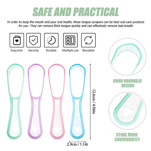 12Pack Disposable Tongue Scraper,Plastic Tongue Scraper,Tongue Cleaner For Adults,4 Colors,For Oral Hygiene Care(Blue,Green,Pink,Purple)...
