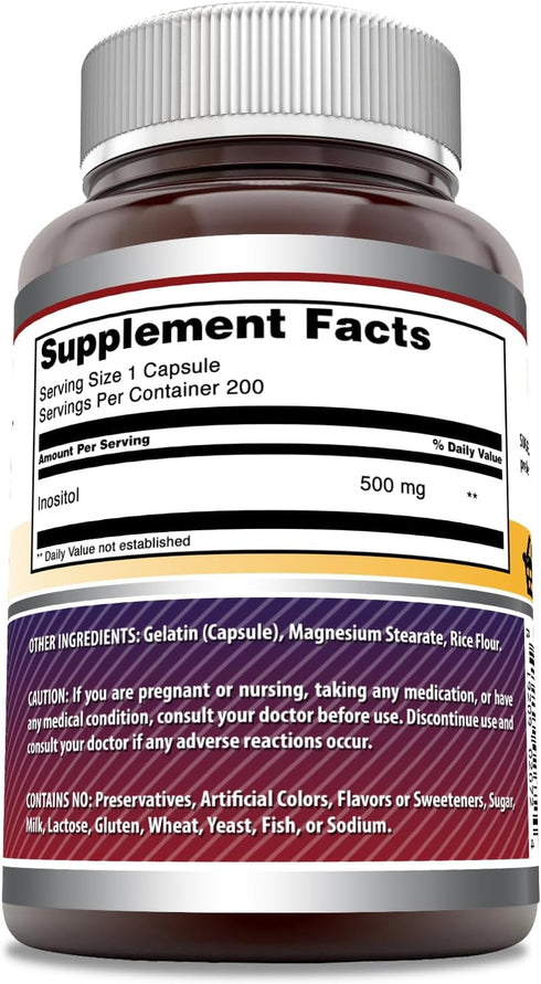 Amazing Formulas Inositol 500 mg 200 Capsules Supplement | Vitamin B8 | Non-GMO | Gluten Free | Made in USA...