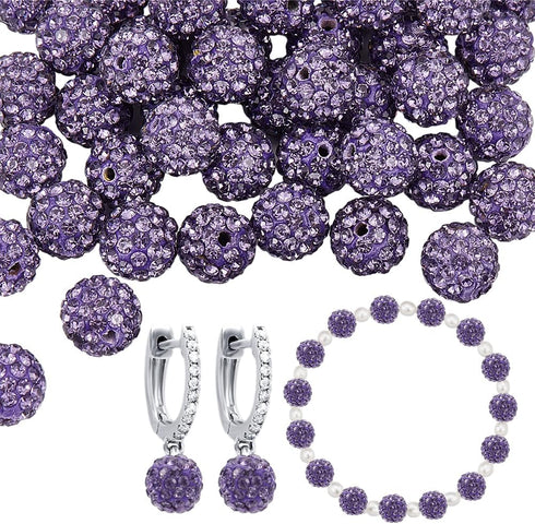 PandaHall 100pcs 10mm Purple Rhinestone Beads - Purple Clay, Polymer Crystal, Disco Ball Round Diamond Clay Beads for Necklace, Bracelet, Jewelry ...