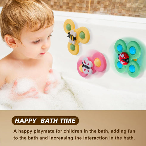 3PCS Suction Cup Spinner Toys for Babies, Fidget Spinners Sensory Bath Toys 6 12 18 Months, Airplane Car Travel Essential 1-3 Year Old Boy Girl Bi...