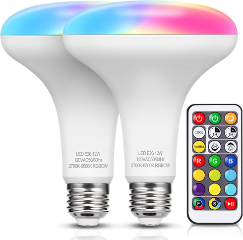 JandCase BR30 Color Changing Light Bulb, RGB+Warm+Cool White LED Flood Lights, 12W(100W Equivalent), 1050lm, Remote Control, Dimmable Multi-color ...