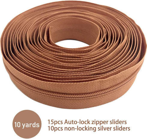 10Yards Bulk Zippers #3 Nylon Coil Zippers by The Yard with 15pcs Auto-lock Zipper Sliders and 10pcs Silver Pulls for Sewing Crafts Bages(#3 Candy...