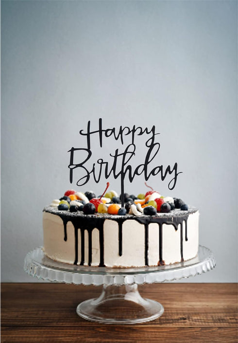 Happy Birthday Cake Topper. Cake Party Decorations, Acrylic Black Birthday cake Topper...