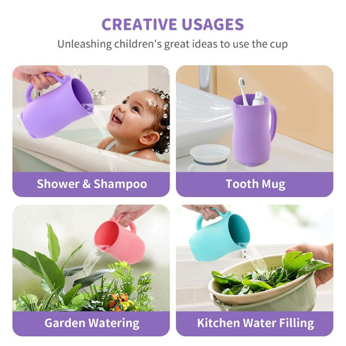 Baby Bath Rinse Cup Shower Shampoo Bowl Water Bath Bucket, Toddler Bath Toys Cup Water Containers Wash Essentials (Cat-Purple)...