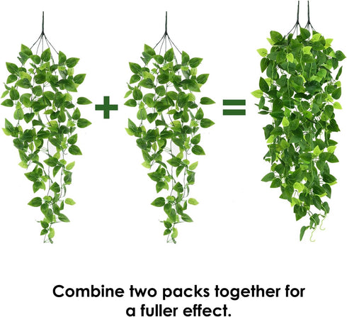 Whonline Fake Plants Hanging 4pcs Artificial Vines Fake Pothos 3.6FT for Living Room Indoor Outdoor Decor (No Baskets)...