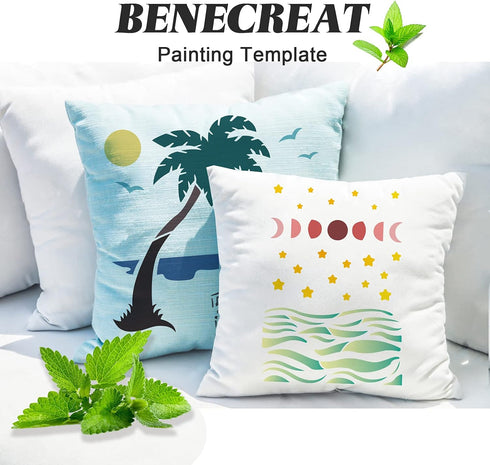 BENECREAT 12x12 Inches Oceam Sea Wave Painting Stencils Cresent Moon Star Templates Stencils for Art Painting on Wood, Scrabooking Cardmaking and ...