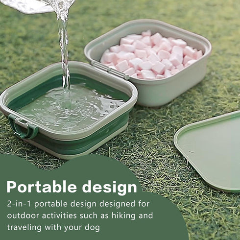 Collapsible Dog Water Bowl, Portable Dog Bowl for Traveling, 2-in-1 Pet Food and Water Feeder - Travel Dog Bowls with Lid for Walking, Traveling, ...
