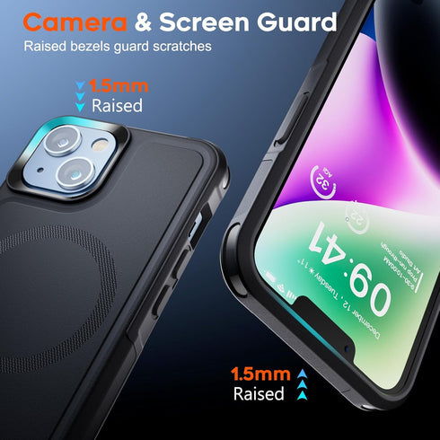 SUPFINE Magnetic for iPhone 14 Case, (Compatible with MagSafe)(12FT Military Grade Drop Protection) 2X Tempered (Glass Screen+Camera Lens Protecto...