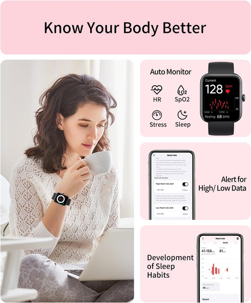RERE ASW1 Smart Watch with Alexa Built-in,1.69 inch Fitness Tracker with 20 Sport Modes, Heart Rate, Blood Oxygen, Sleep Monitor, 5ATM Waterproof,...