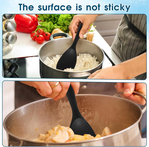 2 Pcs Rice Spoon Paddle Silicone Black Rice Spoon Rice Cooker Spoon Non Stick Heat Resistant Kitchen Works for Rice Mashed Potato Salads...