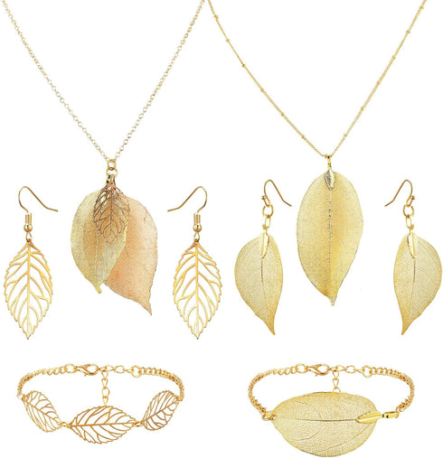 6 Pcs Gold Long Leaf Necklace Leaf Dangle Earrings and Bracelet Jewelry Set Filigree Leaves Gifts for Women...