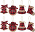 Ivenf Christmas Decorations Indoor Tree Ornaments, 8pcs Red Black Buffalo Plaid Burlap Farmhouse Xmas Ornaments, Tree Ball Bell Stocking Shaped Ru...
