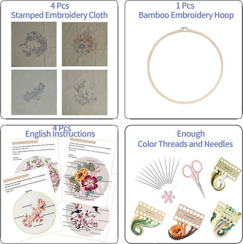 4 Set of Full Range Embroidery Kits for Beginners Stamped Embroidery kit That Includes Embroidery Cloth (kit 2)......