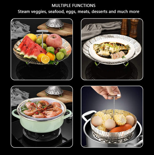 Steamer Basket, Veggie Steamer Basket for Cooking Stainless Steel Folding Vegetable Steamer Insert with Extending Removable Center Handle Expandab...