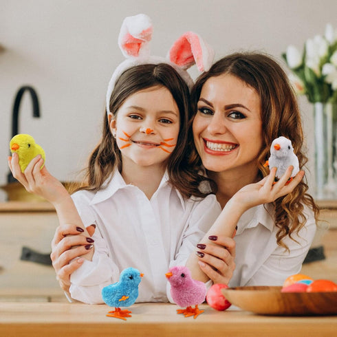 2-PCS Chicken Plush Wind Up Toys for Kids and Toddlers, Wind Up Easter Toys for Easter Egg Fillers, Goody Bag Stuffer - Soft Kawaii Windup Baby Ch...
