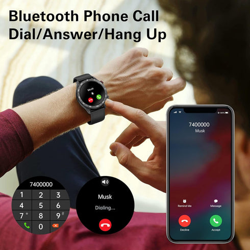BRIBEJAT Smart Watch for Men (Dial/Answer Call) Built-in Music Player, Voice Assistant, Real-time Heart Rate & Sleep Monitor Compatible with Samsu...