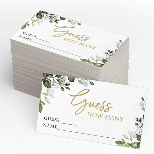 Printed Party Candy Guessing Game, Guess How Many, Greenery, 50 Cards and Sign...