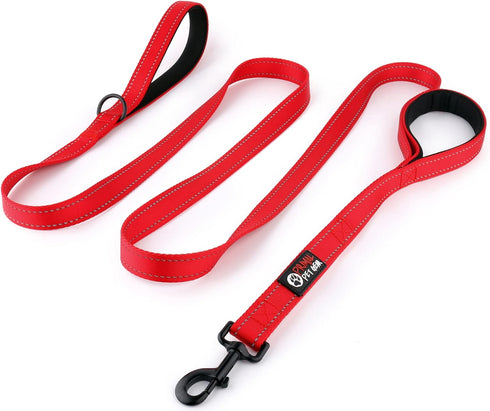 Dog Leash 8ft Long - RED - Traffic Padded Two Handle - Heavy Duty - Double Handles Lead for Control Safety Training - Leashes for Large Dogs or Me...