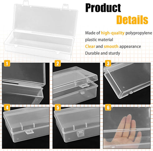 10 Pcak 6'' Plastic Storage Boxes, Small Storage Containers with Hinged Lids, Rectangle Clear Boxes for Beads, Jewelry, Game Pieces, Pens and Craf...