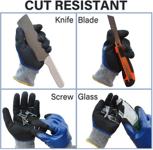 Durable Gardening Gloves for Men, Heavy Duty Nitrile Garden Gloves, Double Coated Work Gloves, Cut Resistant, Puncture Proof, Water Resistant, Tou...