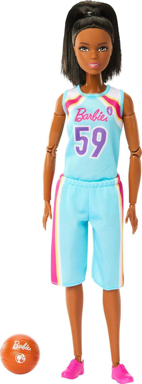 Barbie Careers Fashion Doll & Accessories, Made to Move Brunette Basketball Player Wearing Removable Uniform with Ball, 22 Bendable Joints...