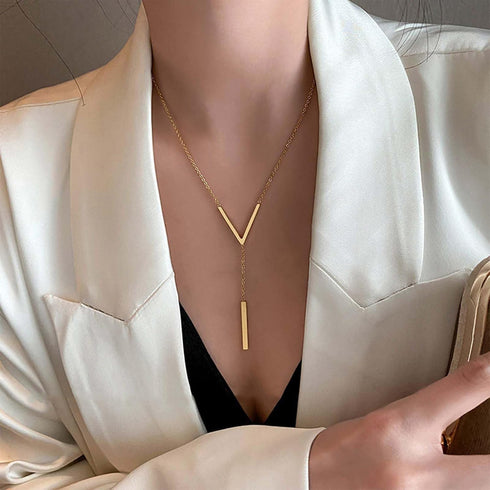 Vintage Long Bar Drop Y Necklace Bar Pendant Necklace Gold V Shape Necklace Bar Y Lariat Necklace Jewelry for Women...