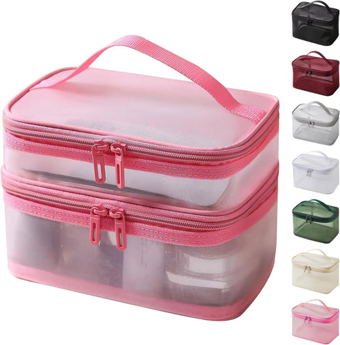 Travel Makeup Bag Organizer Case for Women: Clear, Compact, and Stylish Cosmetic Pouch with Zipper for Makeup Essentials...