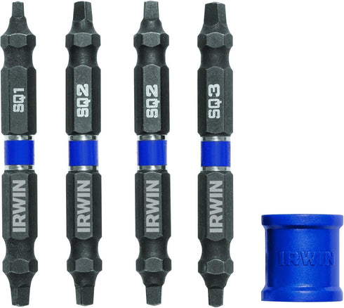 IRWIN Tools IMPACT Performance Series Double-Ended Screwdriver Power Bit, Square, 2 3/8-inch length, 5-Piece Set with Magnetic Screw Hold Attachme...