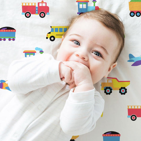 Wildkin Kids 100% Microfiber Crib Sheet – Soft, Breathable Fitted Sheet - Trains, Planes, and Trucks...