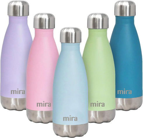 MIRA 12 oz Insulated Water Bottle - Slim Stainless Steel Cola Shape Thermos - Double Wall Hot & Cold Flask (24Hr Cold/12Hr Hot) - Pearl Blue...