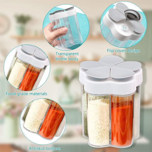 2 PCS Travel Spice Jars, 5-in-1 Seasoning Containers, Clear Plastic Condiment Bottle for Camping, Hiking, BBQ, Picnic...
