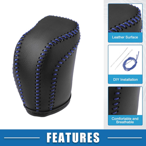 Gear Shift Head Knob Cover Transmission Lever Trim for Toyota RAV4 2013 2014 2015 2016 Faux Leather Black Blue Stitches...