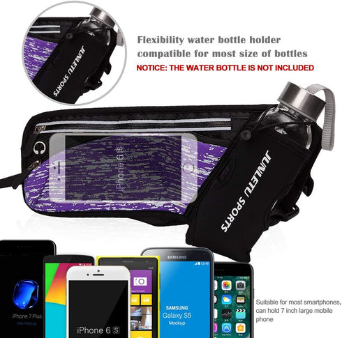 Running Belt with Water Bottle Holder Hydration Waist Pack for Men Women Reflective Fanny Pack Waterproof Ultra Light Running Belt for 7’’ Phones ...